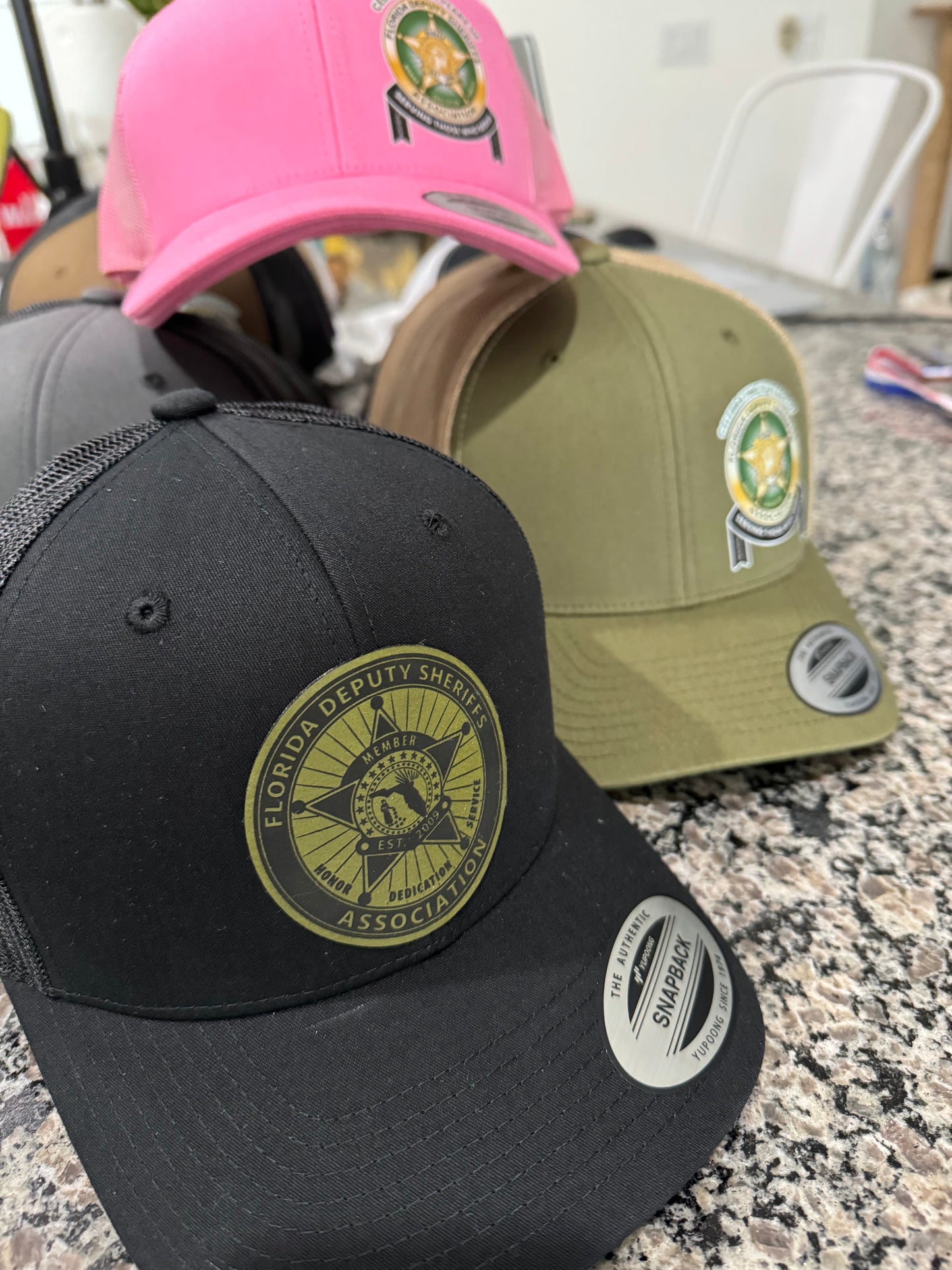 FDSA black SnapBack - Olive Leather engraved logo